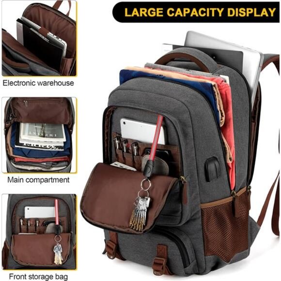 Tzowla Canvas Laptop Backpack,Bag for Men Women,Travel Work Rucksack Fits 15.6 main image 2